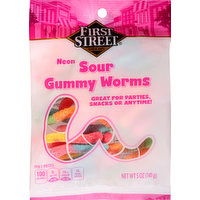 First Street Gummy Worms, Sour, Neon - 5 Ounce