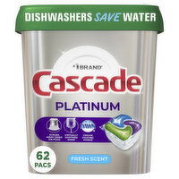 Cascade Platinum Dishwasher Pods, Fresh, 62 Each