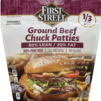 First Street Patties, Ground Beef, Chuck, 32 Ounce