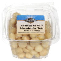 First Street Macadamia Nuts, No Salt, Roasted - 9 Ounce