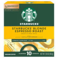Starbucks Coffee, Ground, Blonde Roast, Espresso Roast, Aluminum Capsules - 10 Each