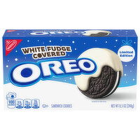 Oreo Sandwich Cookies, White Fudge Covered, 8.5 Ounce