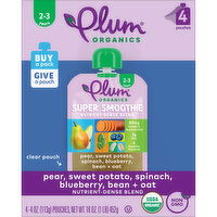 Plum Organics Pear, Sweet Potato, Spinach, Blueberry, Bean + Oat - 4 Each