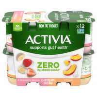 Activia Yogurt, Strawberry Banana/Peach, Non Fat, Zero Added Sugar, 12 Each