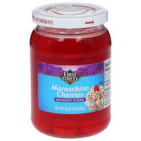 First Street Cherries, without Stems, Maraschino - 16 Ounce