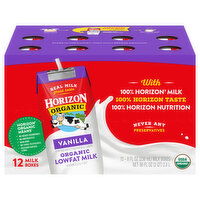 Horizon Organic Milk, Vanilla, Lowfat, Organic - 12 Each