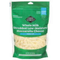 First Street Shredded Cheese, Low Moisture, Mozzarella, Whole Milk, Thick Cut - 8 Ounce