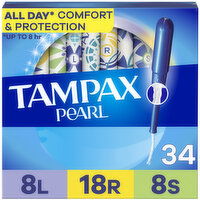 Tampax Pearl Tampons Multipack with LeakGuard Braid, Light/Regular/Super - 34 Each