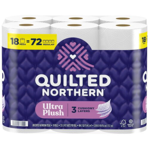 Quilted Northern Toilet Paper, Unscented, Mega Rolls, 3-Ply Image 1 of 4