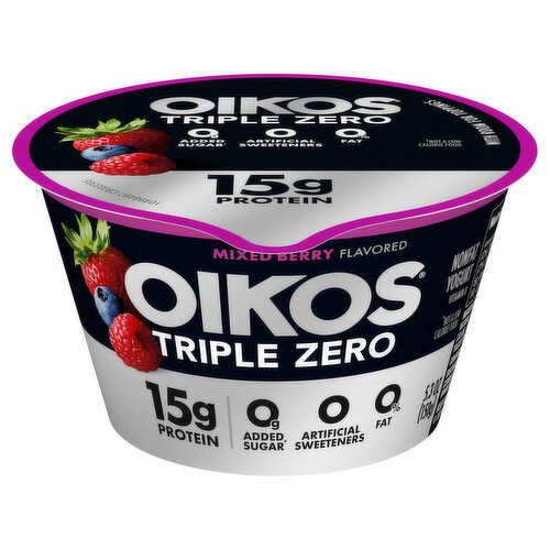 Oikos Triple Zero Mixed Berry High Protein Nonfat Greek Yogurt