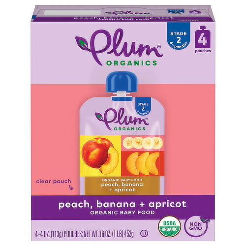 Plum Organics Stage 2 Organic Baby Food Peach, Banana + Apricot