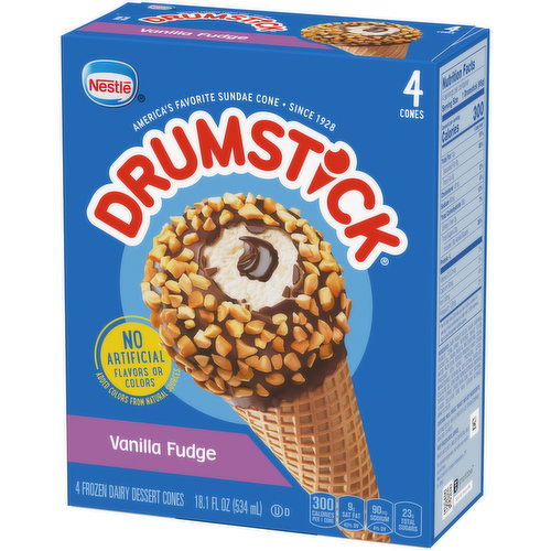 Nestle Drumstick Vanilla Fudge Frozen Dairy Dessert Cones