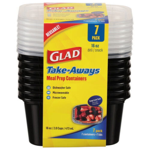 Glad Meal Prep Containers, Deli/Snack, 16 oz, 7 Pack