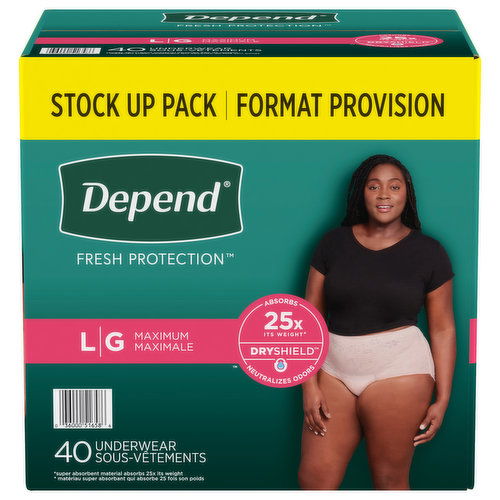 Depend Underwear, Maximum, Large, Stock Up Pack