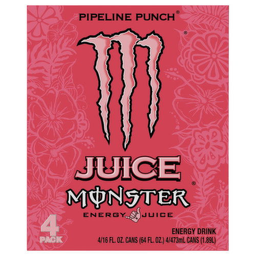 Juice Monster Energy Drink, Pipeline Punch, Energy + Juice, 4 Pack