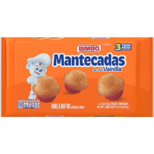 Bimbo Bimbo Mantecadas Vanilla Muffins, Artificially Flavored, 3 Twin Packs Per Box, 6 Muffins Total