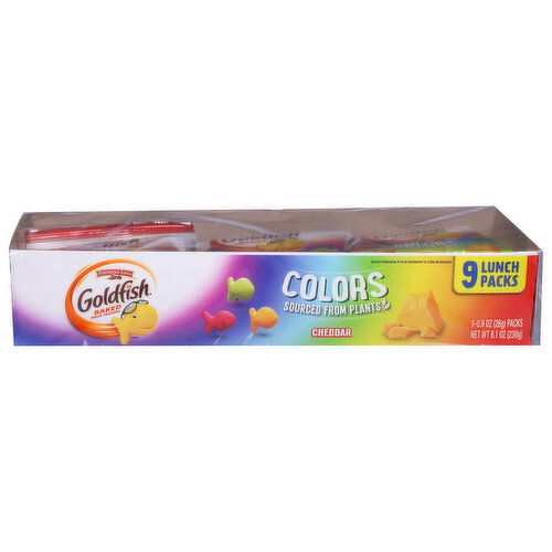 Goldfish Snack Crackers, Baked, Cheddar, Colors, 9 Lunch Packs