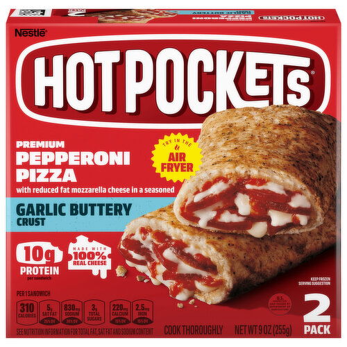 Hot Pockets Sandwiches, Premium, Garlic Buttery Crust, Pepperoni Pizza, 2 Pack