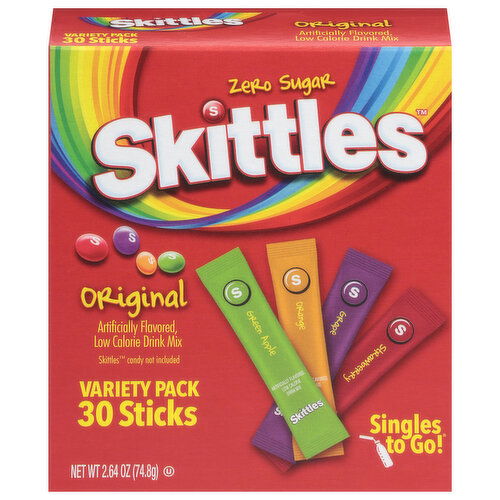 Skittles Drink Mix, Zero Sugar, Original, Singles To Go!, Variety Pack