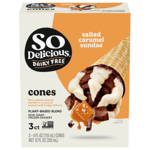 So Delicious Dairy Free Non-Dairy Cones Salted Caramel Sundae Frozen Dessert
