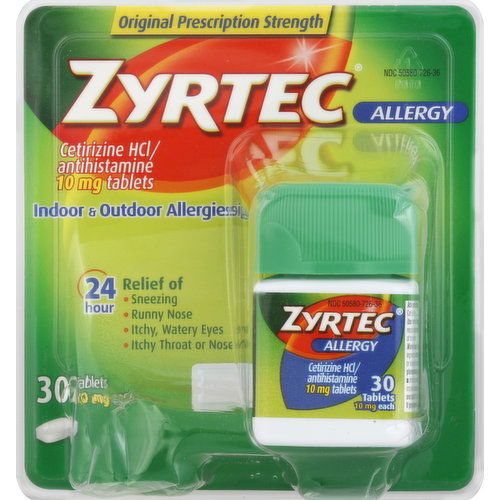 Zyrtec Allergy, Original Prescription Strength, 10 mg, Tablets