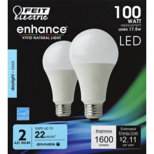 Feit Electric Light Bulbs, LED, Replacement, Daylight, 100 Watts