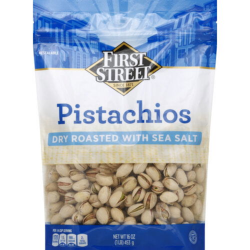 First Street Pistachios, Dry Roasted, with Sea Salt