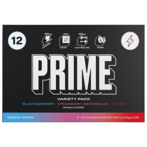 Prime Energy Drink, Blue Raspberry/Strawberry Watermelon/Ice Pop, Variety Pack