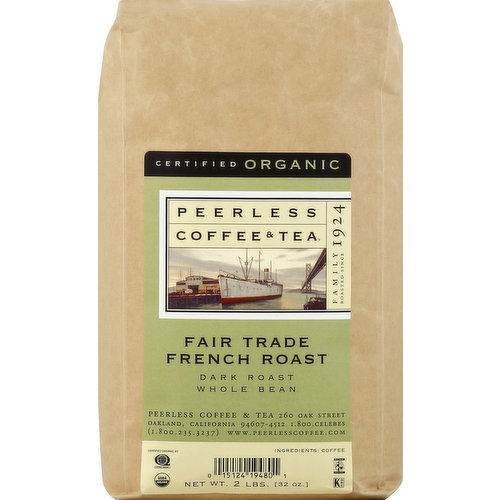 Peerless Coffee & Tea Coffee, Whole Bean, Dark Roast, Fair Trade French Roast