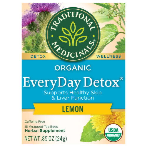Traditional Medicinals Organic Caffeine Free Tea Bags Lemon EveryDay Detox