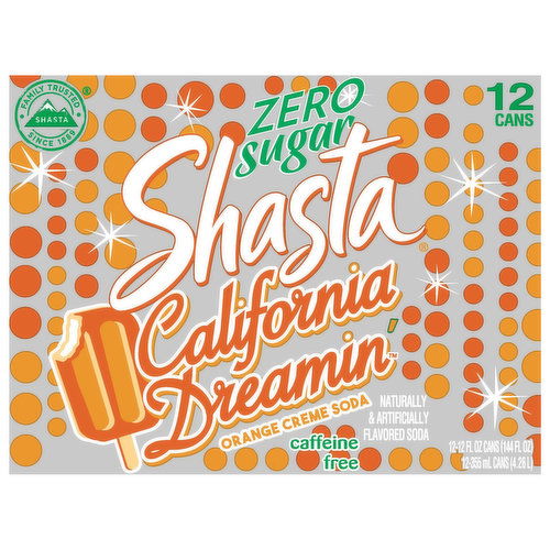 Shasta Soda, Caffeine Free, Zero Sugar, Orange Creme