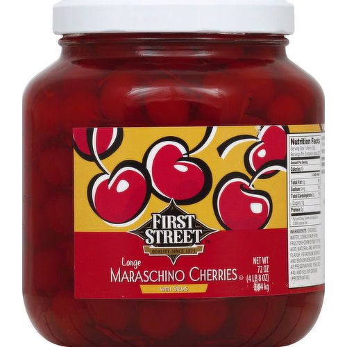 First Street Cherries, Maraschino, with Stems, Large