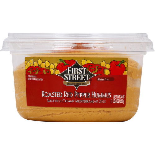 First Street Hummus, Roasted Red Pepper, Smooth & Creamy Mediterranean Style