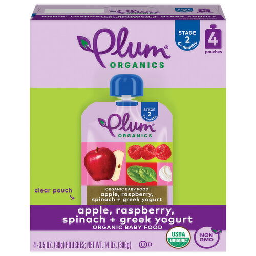 Plum Organics Organic Apple, Raspberry, Spinach + Greek Yogurt Stage 2 (6+ Months) Baby Food