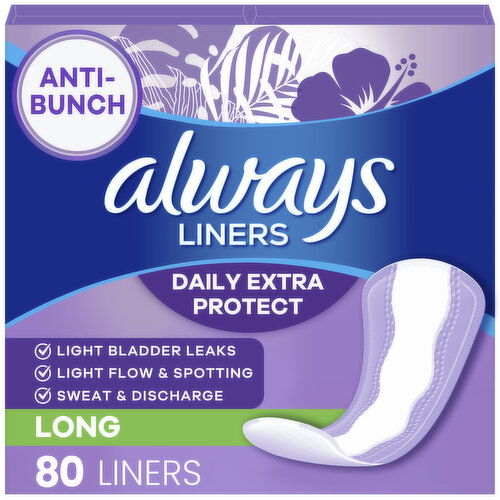 Always Daily Extra Protect Liners, Long Length Length, Unscented Panty Liners