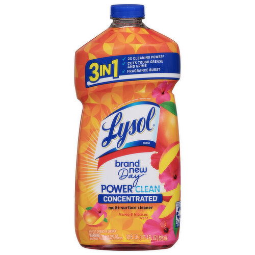 Lysol Multi-Surface Cleaner, Power Clean, Concentrated, 3 in 1, Mango & Hibiscus Scent