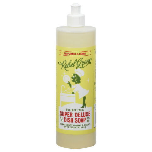 Rebel Green Dish Soap, Super Deluxe, Sulfate Free, Peppermint & Lemon