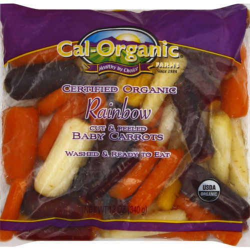 Cal Organic Farms Baby Carrots, Rainbow, Cut & Peeled