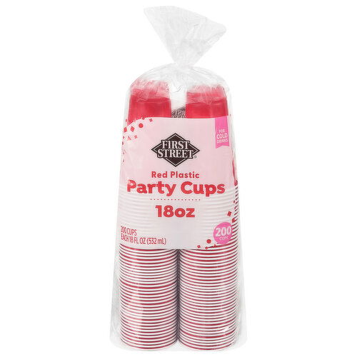 First Street Party Cups, Red Plastic, 18 Ounce