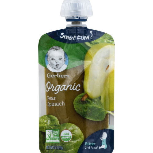 Gerber Baby Food, Fruit & Veggies, Organic, Pear Spinach, Sitter