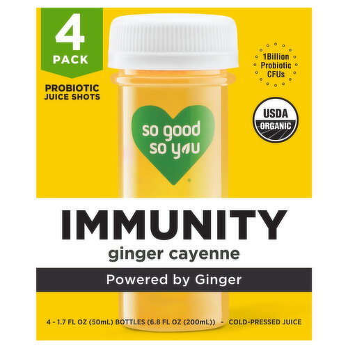So Good So You Cold-Pressed Immunity Ginger Cayenne Probiotic Juice Shots