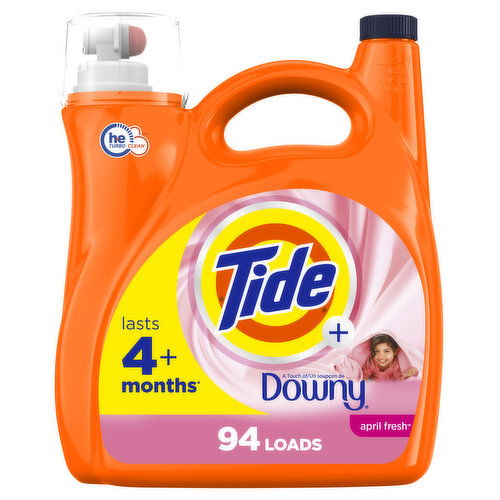 Tide Plus A Touch of Downy Liquid Laundry Detergent, April Fresh Scent, 94 Loads