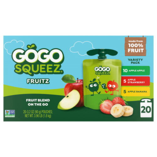 GoGo Squeez On The Go Apple Apple/Apple Strawberry/Apple Banana Fruit Blend Variety Pack