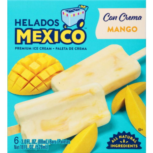 Helados Mexico Ice Cream Bars, Premium, Mango