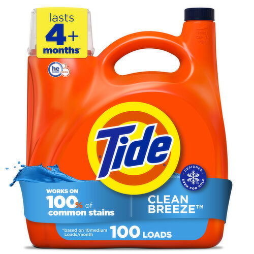Tide Liquid Detergent, Clean Breeze 100 lds