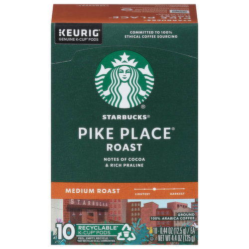 Starbucks Coffee, Ground, Medium Roast, Pike Place Roast, K-Cup Pods