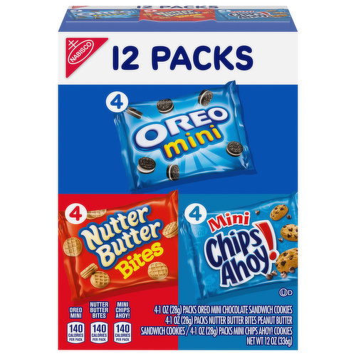 Nabisco Cookies, Oreo Mini/Nutter Butter Bites/Mini Chips Ahoy!, 12 Packs