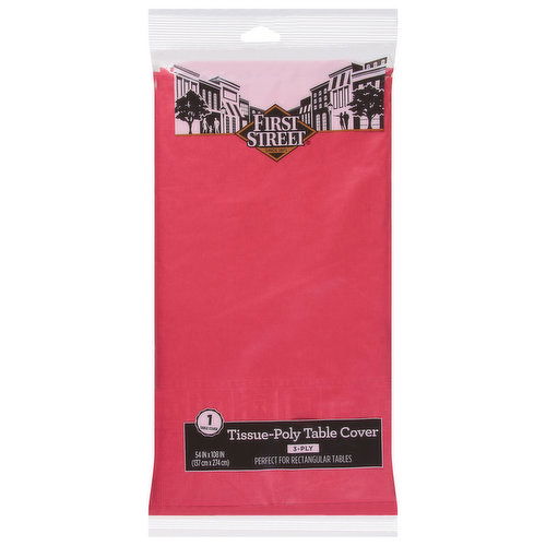 First Street Table Cover, Tissue-Poly, Classic Red, 3-Ply