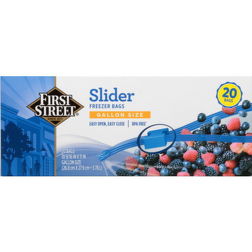 First Street Freezer Bags, Slider, Gallon Size