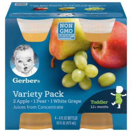 Gerber Juices from Concentrate, Apple/Pear/White Grape, Toddler (12+ Months), Variety Pack